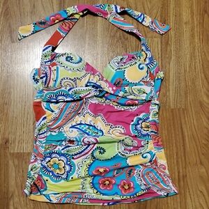 Anne Cole Colorful Paisley Halter Ruched Tankini Swim Top Womens Size S